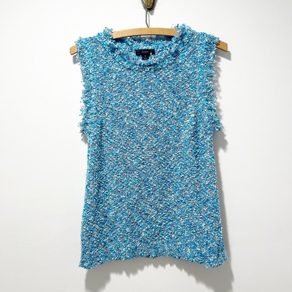 J. Crew Tweed Fringe Shell Size Small Blue Boucle Vest